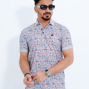 Men's Premium Light Grey Printed China Stitch Polo Shirt