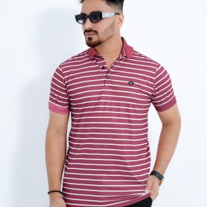 Men's Premium Maroon & White Striped China Stitch Polo Shirt