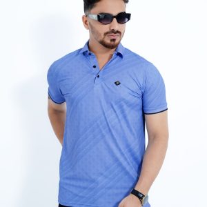 Men's Premium Sky Blue Textured China Stitch Polo Shirt